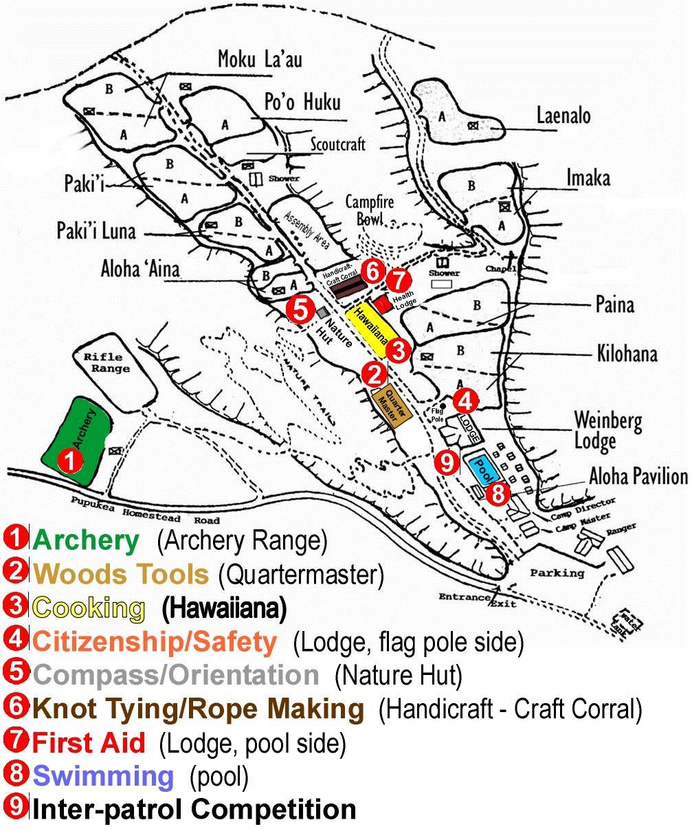 Camp Pupukea Layout Map Youth Patrol members and their leaders will camp in campsites Kilohana A & B and Paina A & B: Patrol 1 in Kilohana A Patrol 5 in Paina A Patrol 2 in Kilohana A