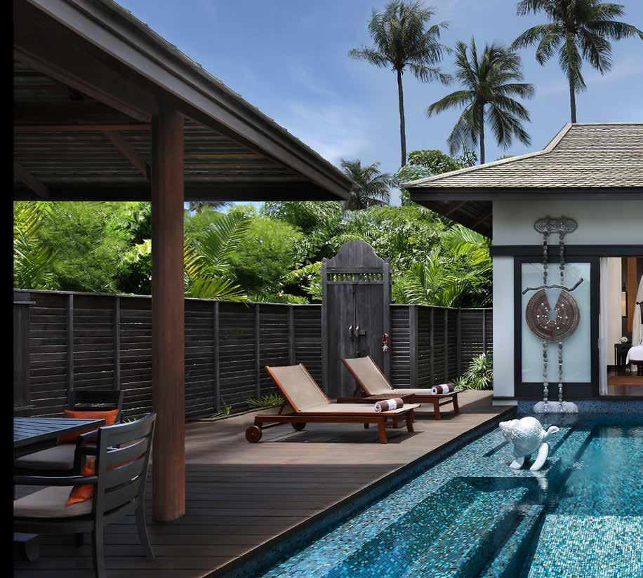 ACCOMMODATION Resembling a traditional southern Thai village, 91 private Pool Villas range from a spacious 186 to an impressive 460 square metres of luxurious space, set amidst glorious indigenous