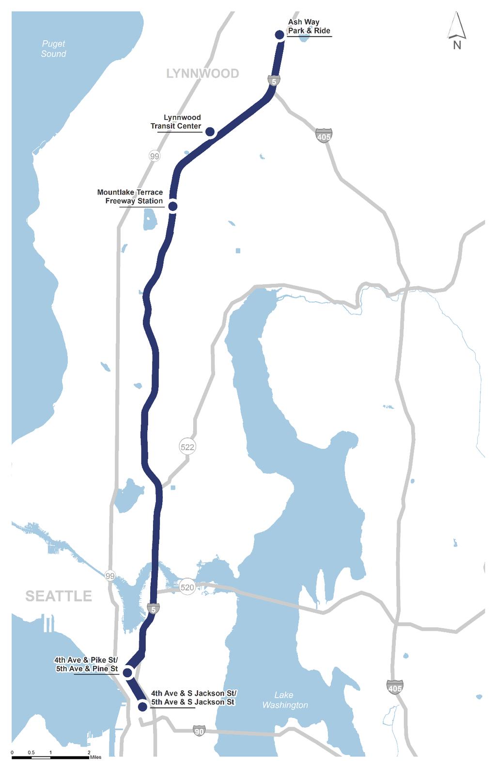 Route 511: Lynnwood - Seattle I-5 N NORTHBOUND STOPS AVERAGE WEEKDAY ONS OFFS 4th Ave & S Jackson St 112 0 4th Ave & Washington St 11 1 4th Ave & Cherry St 108 2 4th Ave & Seneca St 208 4 4th Ave &