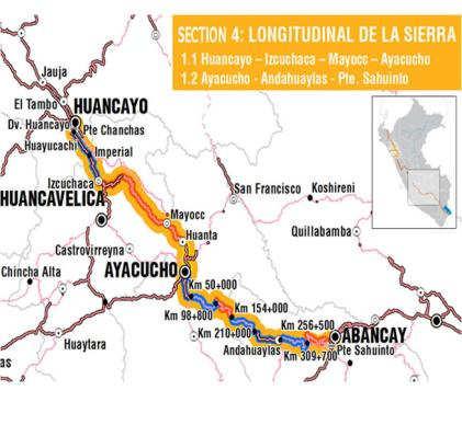 ROAD CONCESSIONS: LONGITUDINAL DE LA SIERRA ROAD PROJECT, SECTION 4: TO BE CALLED Location: Junín, Huancavelica, Ayacucho and Apurímac. Cities: Huancayo Izcuchaca-Mayocc,Ayacucho and Abancay.
