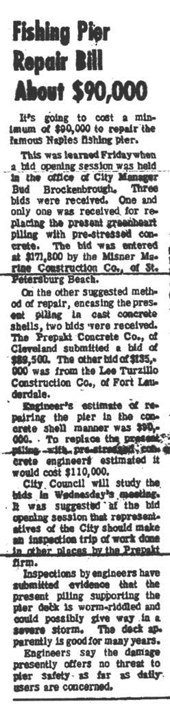 ) In 1968, engineers strongly recommended council repair the pier's weakened west end pilings and close that end of the structure when winds were expected to exceed 25 mph.