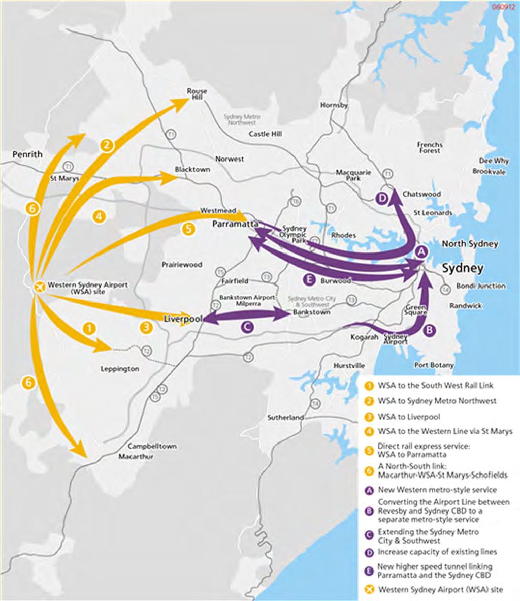 What needs to happen Figure 13: Route options being considered as part of the Western Sydney rail scoping study Source: Department of Infrastructure and Regional Development 2017, Western
