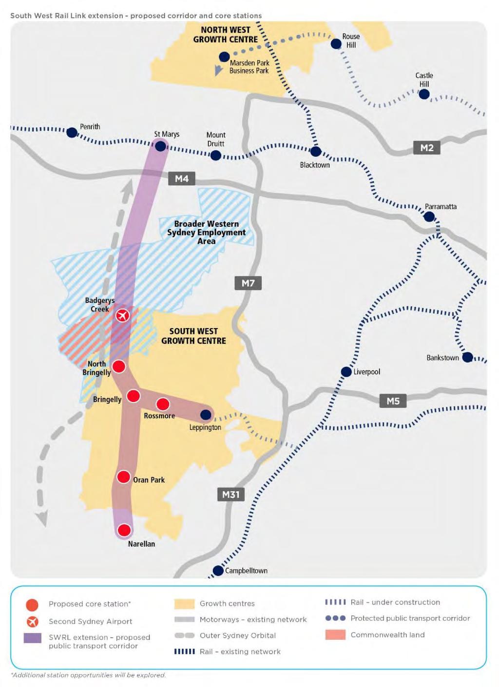What needs to happen Figure 14: Proposed corridor and core stations for the South West Rail Link Extension Corridor Source: Transport for NSW 2017, South West Rail Link Extension Corridor.