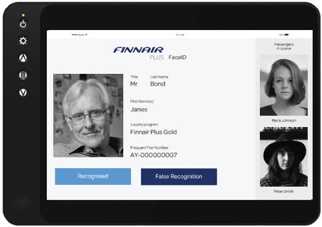 Example #2:Face Recognition Piloting with Finnair Finavia and Finnair tested face recognition application at Finnair s priority check-in in May.