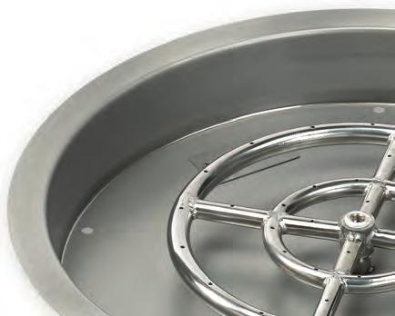 ROUND DROP-IN PANS AFG Round Drop-In Pans are easy to install, featuring a 2 ½" depth, 1 ¼ support rim, ½ nipple, and drilled weep holes. These weep holes allow proper drainage of water.