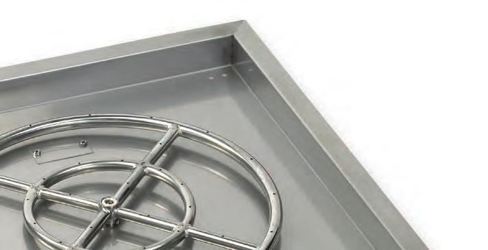 SQUARE DROP-IN PANS AFG Square Drop-in Pans are easy to install, featuring a 2" depth, 1 ¼ support rim, ½ nipple, and drilled weep holes. These weep holes allow proper drainage of water.