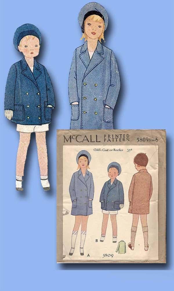 Sew Retro February 2010 6 1929 McCall Sewing Pattern #5809 Child's Classic Coat or Reefer Cost of pattern 35 cents The Manifold unfolds for