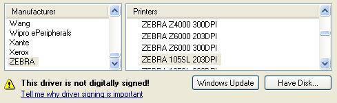 Windows XP opozorilo, da gonilnik nima digitalnega podpisa. Opomba: Pri operacijskih sistemih Windows 2000 in Windows XP lahko dobite opozorilo, da gonilnik nima digitalnega podpisa.
