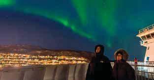 See the lights multiple times during your journey out on the ship's convenient viewing decks Svolvær Tromsø Hammerfest THE NORTH CAPE 71 N Kirkenes Arctic Circle 66 33 N Ålesund Trondheim Bergen