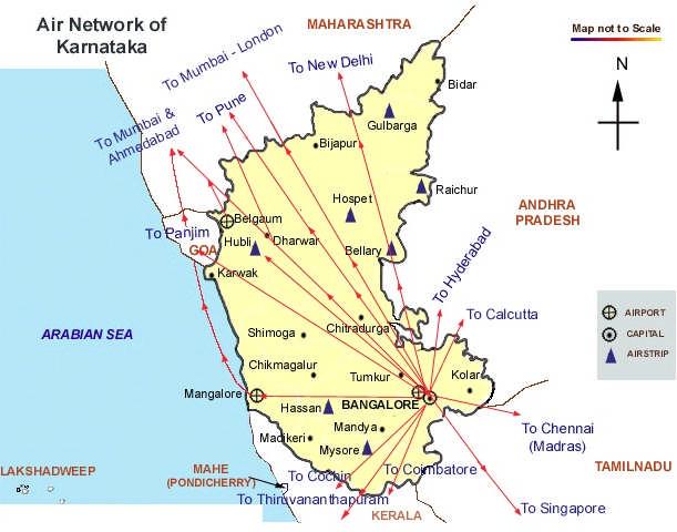 AIRPORT CONNECTIVITY International flights operate from the airports at Bengaluru and Mangalore