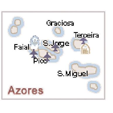 AZORES The Archipelago of the Azores is composed of nine volcanic islands situated in the North Atlantic Ocean, and is located about 1,500 km (930 mi) west of Lisbon and about 1,900 km (1,200 mi)