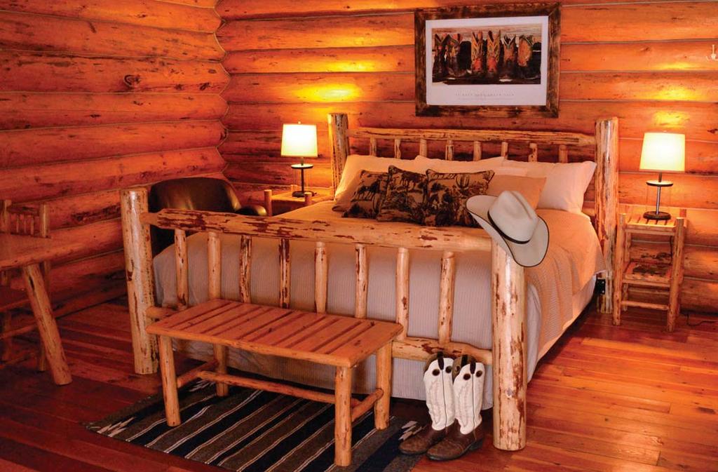 Decorated in upscale western décor, featuring rustic hand-hew log furniture, spa linens, private full bath in a variety of oor plans.