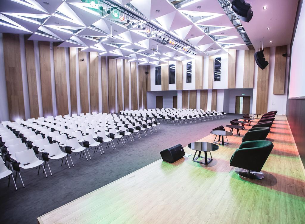 radio microphones Videoconference system Synchronous interpretation system Onstage light up to 550 seats during theatrical seating