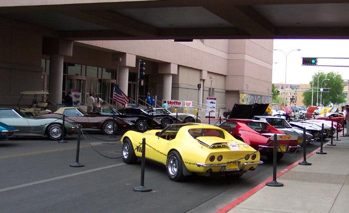 shiny, proud Corvettes lined along 2nd street at