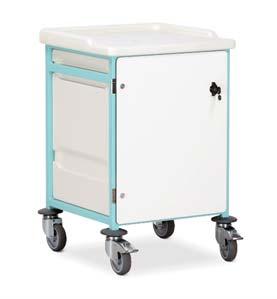 laminate doors allowing for easy cleaning Doors fold back against the sides of the trolley when open Double