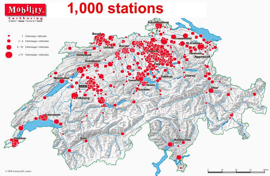 PARATRANZIT CAR SHARING Slika: Mapa Mobility Car-Sharing stanica u Švajcarskoj