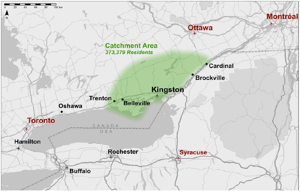 An Overview of Kingston Airport Location The Kingston Airport occupies over 3.23 square kilometres of flat terrain, approximately eight kilometres west Kingston s downtown core.