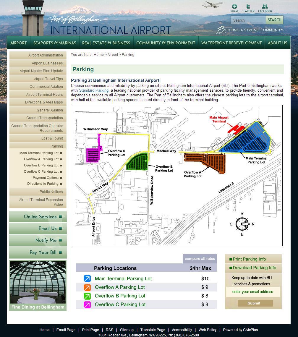 Suggestions for BLI Parking Webpages Parking Guide Suggestions for Bellingham International Airport 1.