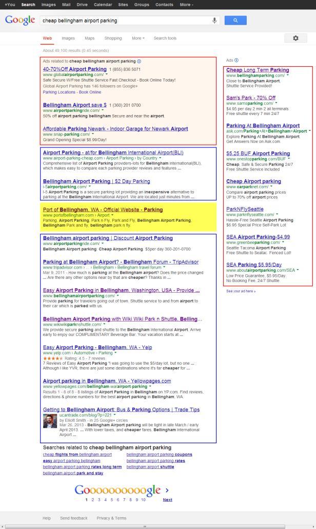 search results for off-airport competitors and aggregators.