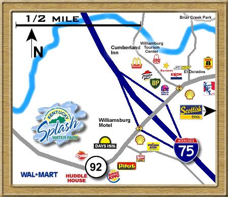com Take Interstate 75 to Williamsburg, Exit 11. If you are traveling north turn left or if you are traveling south turn right at the traffic light onto Hwy 92 W.