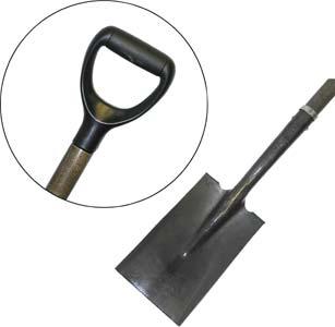 for extra strength & protection hollow back tempered & sharpened steel blade power collar for added strength forward turned step blade size: 8-1/4" x 11" D- Square Mouth Shovel 29" premium hardwood