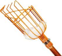 Fruit Picker enameled wire cage with soft bottom bent wire separate fruit from tree 2-piece wooden handle stretches 8' 10" Shrub Bamboo Rake 36" handle wooden handle 21 tines 10" head G000048 8'