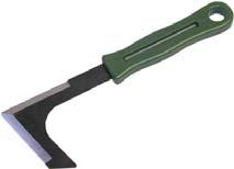 Sidewalk Hand Weeder 8" overall length steel blade 3-1/2" long vinyl handle grip with hang-up hole 2 sharpened edges for cutting or scraping weeds comes to a point for scoring back edge angled and