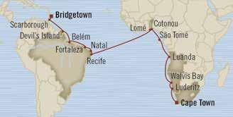 trasoceaic voyages Atlatic Ocea Exploratio Bridgetow to cape tow 26 days Ja 14, 2016 Isigia 2 for 1 Cruise fares plus free airfare * FREE Iteret * bous savigs of $5,600 day port arrive depart Natal