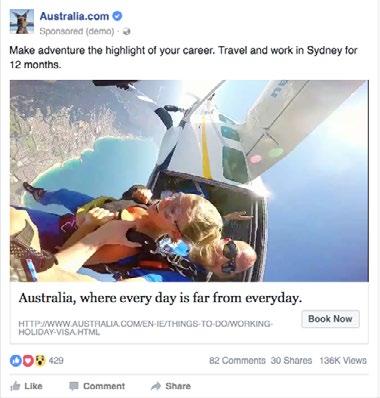 SOCIAL MEDIA FOLLOWERS, 2016/17 Platform Link/handle Followers at 30 June 2017 (millions) Facebook www.facebook.com/seeaustralia 7.9 Twitter @Australia, @TourismAus, @MeetinAustralia 0.