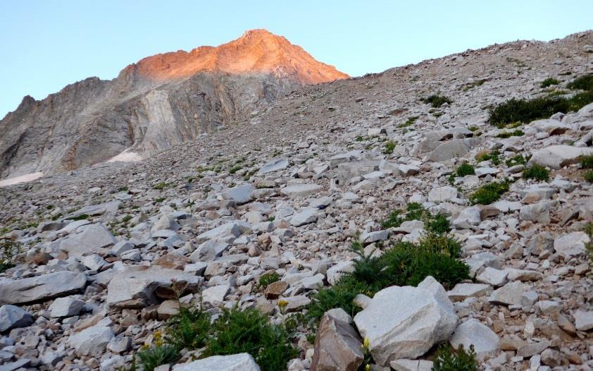 As dawn approached we caught the first alpenglow on nearby Hagerman Peak, a named 13er at 13,