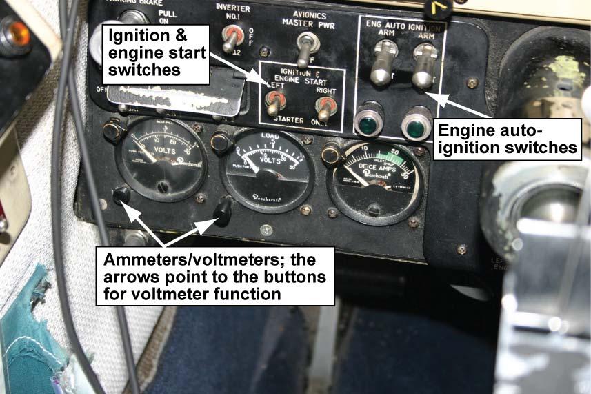 - 5 - Engine auto-ignition switches and ignition and engine start switches on the King Air 100 aircraft are located on the lower left of the instrument panel (see Photo 1).