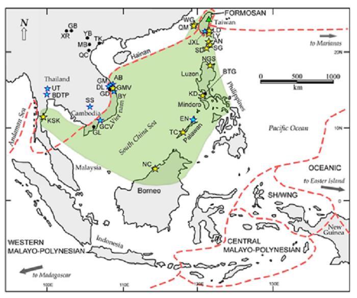 Một trong các nhóm này được cho là đã cập bến vùng duyên hải miền Trung và Nam Việt Nam từ đảo Borneo và quần đảo Philippines (Peter Bellwood 2017).