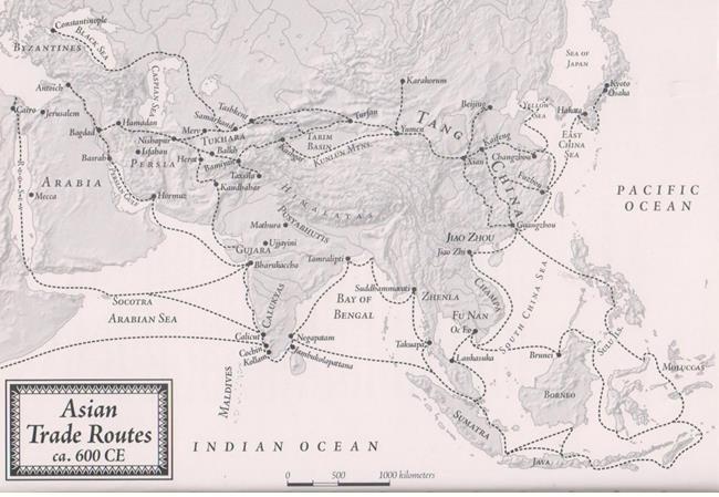 Phù Nam trong mối giao thương giữa Ấn Độ Đông Nam Á-Trung Hoa Bản đồ thương mại Á châu, khoảng năm 600 (James C.M. Khoo.