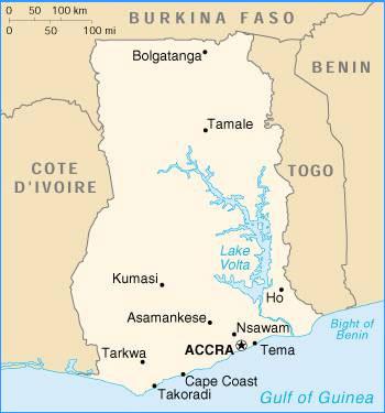 GHANA The word "Ghana" means "Warrior King", and was the source of the name "Guinea" used to refer to the West African coast AREA: 92,456 sq mi (239,460 sq km) GOVERNMENT: Multiparty democracy