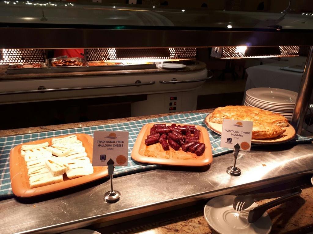 The buffet also includes traditional Cypriot pastries, bakery and dry fruit like raisins. All fruits of the buffet are seasonal and locally produced.