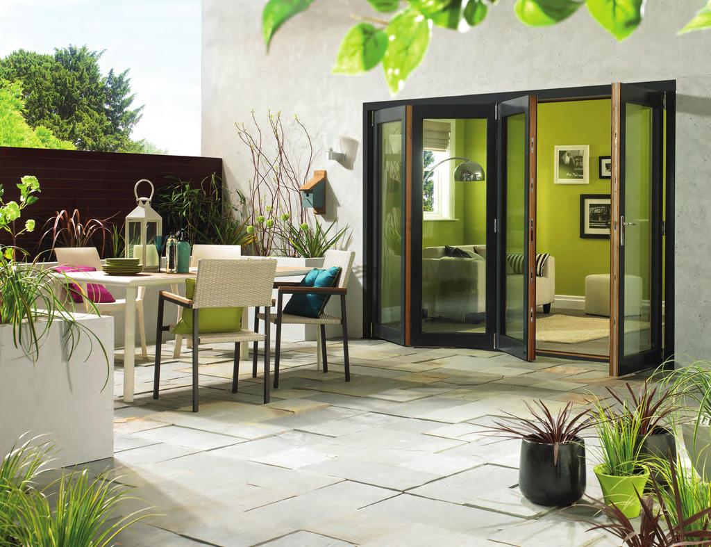 Choose your colour Vufold Ultra door sets are available in white or grey powder-coated aluminium outside and natural clear oak inside.