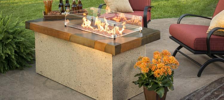 GFC-CRUSH-C & GLASS GUARD-1224 sierra linear 1224 Outdoor-rated faux stone and durable Mocha Supercast top Comes with recessed Supercast burner