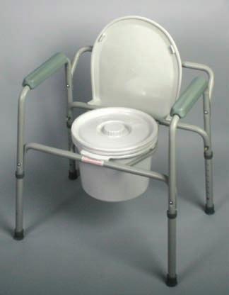 Bath & Toilet Basic Steel Folding Commodes Folding frame design assembles in seconds without tools Commode folds down to reduce storage space by 35% and makes delivery easier All models include pail,