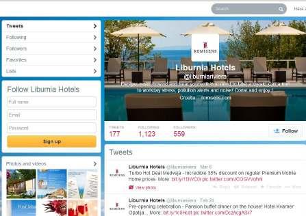 Slika 6.: Twitter profil Liburnia Riviera hotela Izvor: Liburnia Riviera Hotels, Twitter, 2014.
