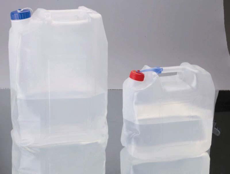 Collapsible Jerry Cans A variety of jerry cans for storage of water and grains are available Semi-collapsible 10L and 20L With screw cap 50mm opening and handle for carrying Food grade plastic