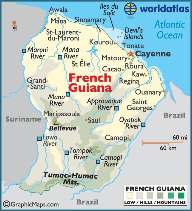 French Guiana Capital: Cayenne Size: 32,253 sq. mi.