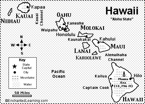1. What is the capital of Hawaii?. On which island is it located? 2. In which ocean is Hawaii located? 3. The Hawaiian Islands are the projecting tops of an undersea mountain range.