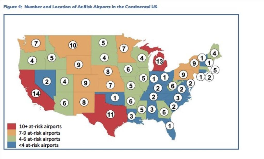 Air Service Cuts and Reduc:ons 239 addi?onal U.S. airports are considered at risk for air service loss or sharp reduc?
