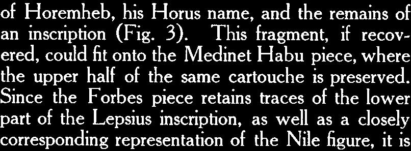 Horemheb, his Horus name, and the remains of an inscription (Fig. 3).