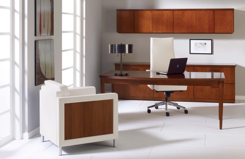 Central Park Executive offices are tailored from a variety of quality veneers and storage options that span from transitional to