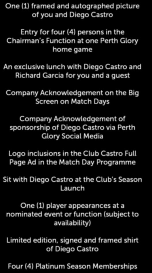 inclusions in the Club Castro Full Page Ad in the Match Day Programme Sit with Diego Castro at the Club s