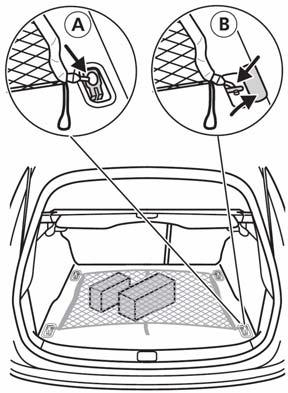 Vožnja Provjerite je li poluga gurnuta prema užim dijelovima držača. Vratite prekrivku prtljažnika. Mreža u prtljažniku (Karavan) Mreža se koristi za sprječavanje pomicanja stvari u prtljažniku.