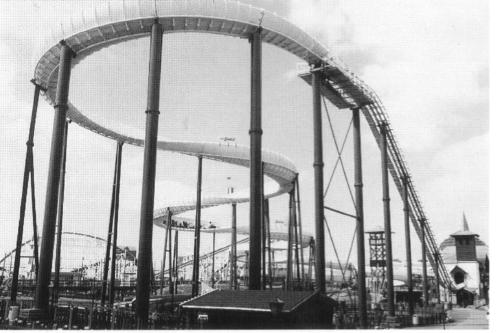 Avalanche, Blackpool Pleasure Beach Pipeline coasters (sometimes called "heart-line" coasters) place the car body/passenger centre of gravity at track level rather than above it (in conventional