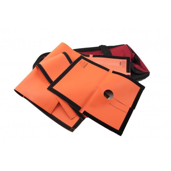 Manufactured from 1mm thick orange neoprene with nylon insert UV resistant with velcro edge fastening Material in line