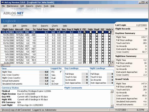 Getting Started With AirLog 12 2.3 Logbook The main logbook screen is where you will do most of your administration, maintenance, and other tasks.